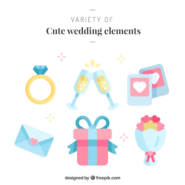 Vector gratuito elementos de boda con estilo adorable