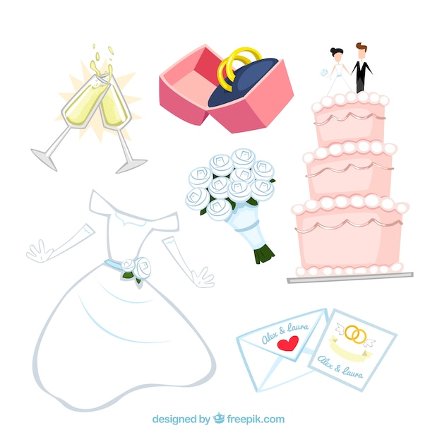 Vector gratuito elementos de la boda illustrated