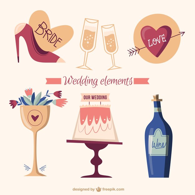Elementos de la boda preciosa, dibujados a mano