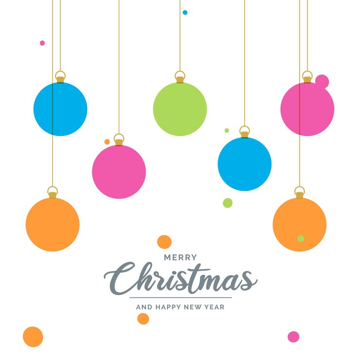 Vector gratuito elementos de bola decorativos de feliz navidad plana colgando ilustración de fondo de vector