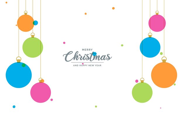 Elementos de bola decorativos de feliz navidad plana colgando Ilustración de fondo de vector