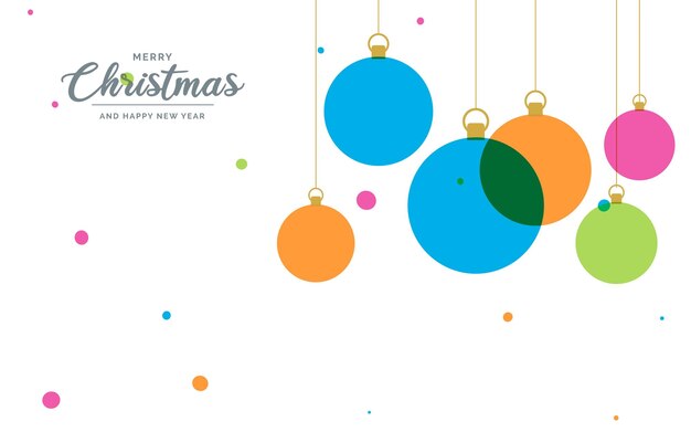 Elementos de bola decorativos de feliz navidad plana colgando Ilustración de fondo de vector