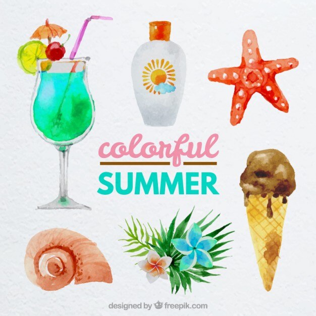 Elementos bonitos de acuarela de verano