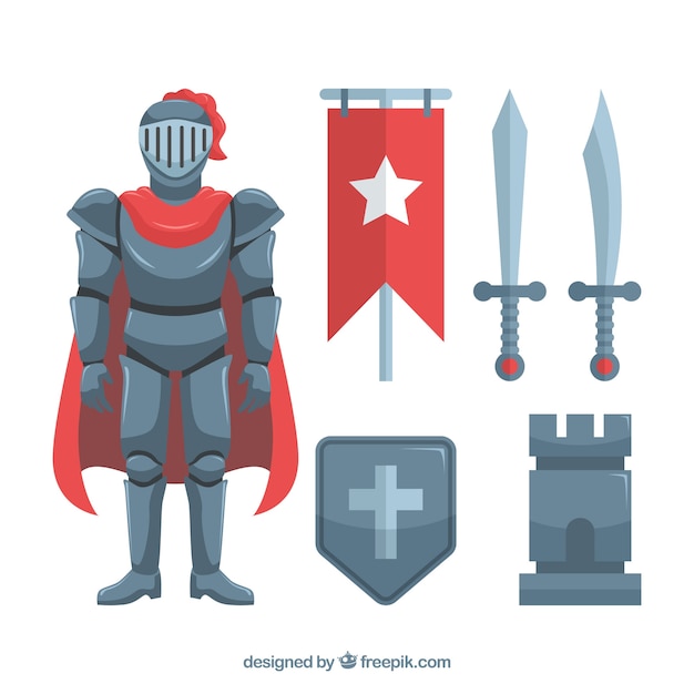 Elementos de caballero con diseño plano