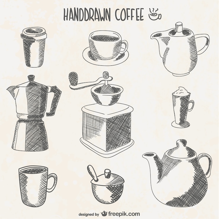 Vector gratuito elementos de café dibujados a mano