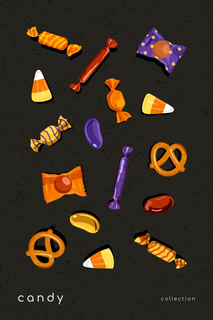 Vector gratuito elementos de caramelo en vector de fondo negro