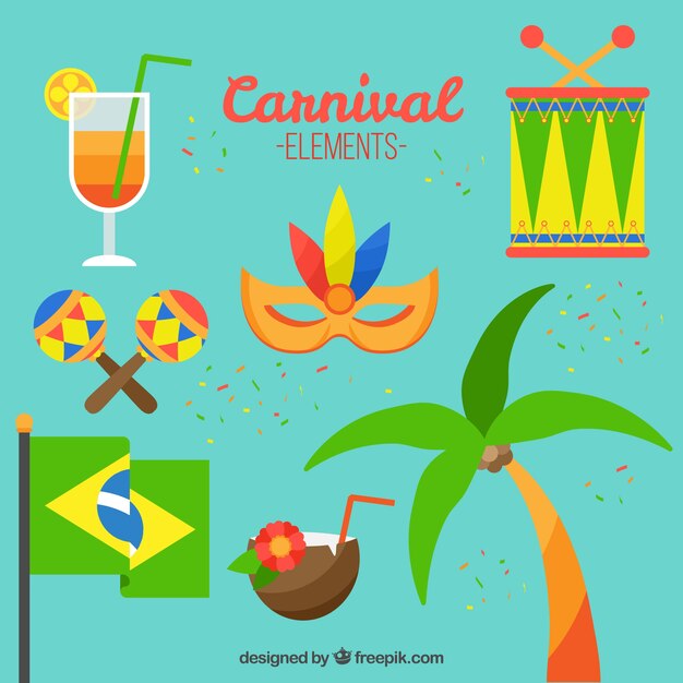 Elementos de carnaval de brasil plano