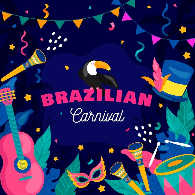 Elementos del carnaval brasileño dibujados a mano