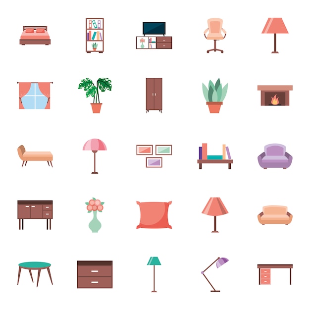 Elementos de la casa de muebles set iconos