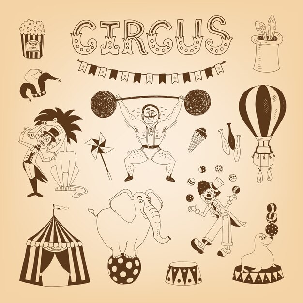 elementos de circo vintage para el diseño de carteles con elefante y domador de leones