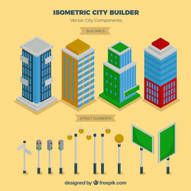 Elementos de la ciudad en vista isométrica