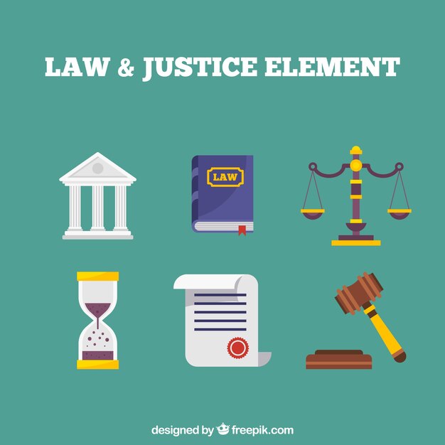 Elementos clásicos de ley y justicia con diseño plano