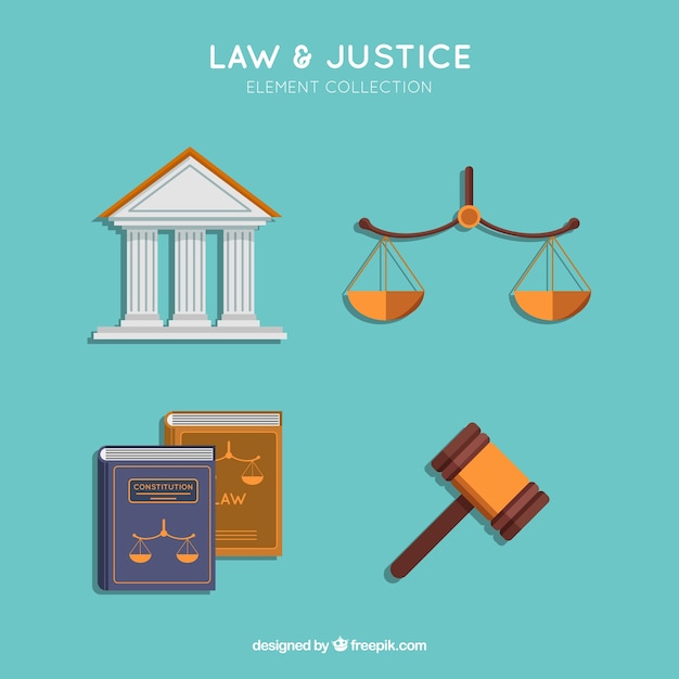 Elementos clásicos de ley y justicia con diseño plano