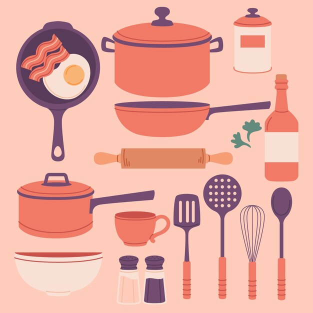 Elementos de cocina dibujados a mano