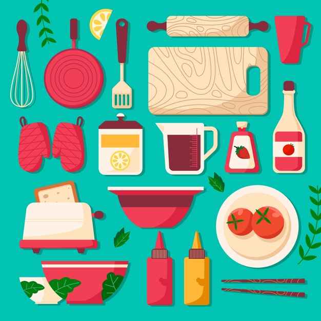 Elementos de cocina dibujados a mano