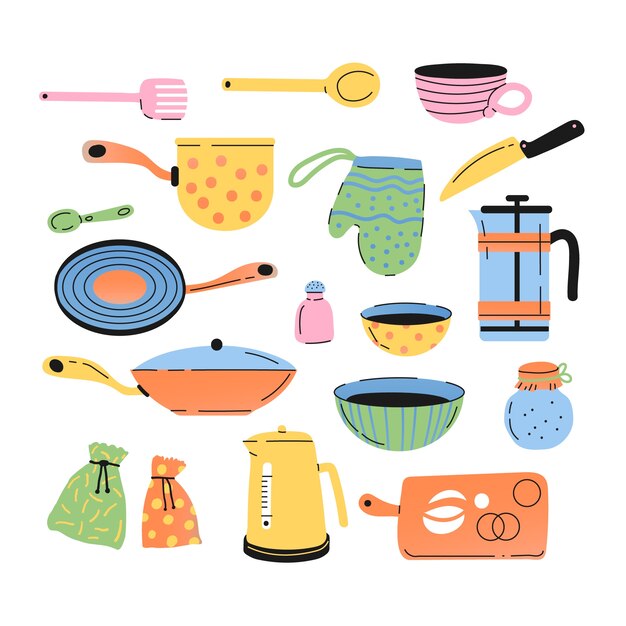 Elementos de cocina dibujados a mano