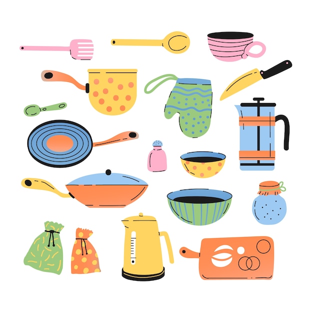 Elementos de cocina dibujados a mano