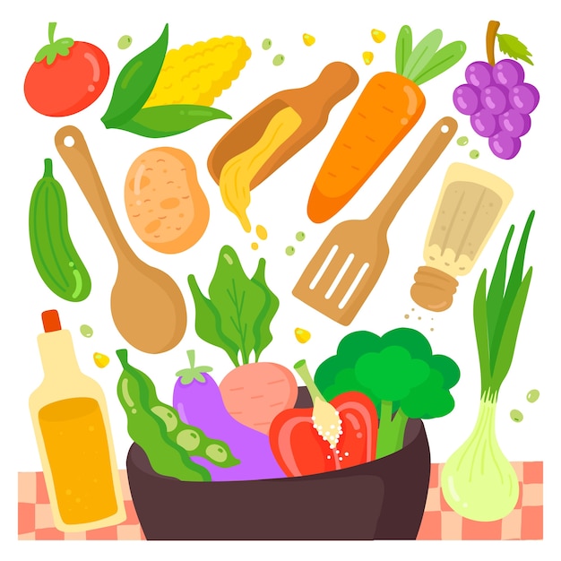 Elementos de cocina de diseño plano