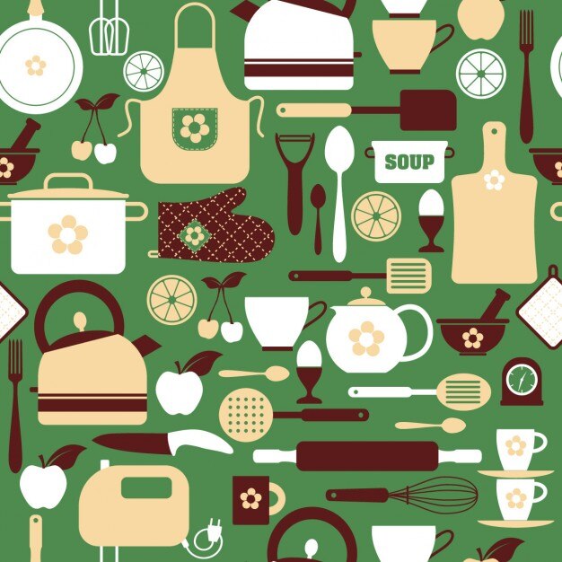 Elementos de cocina sobre un fondo verde