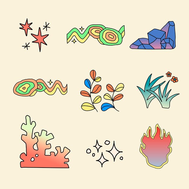 Elementos de collage de doodle funky, vector de conjunto de diseño colorido