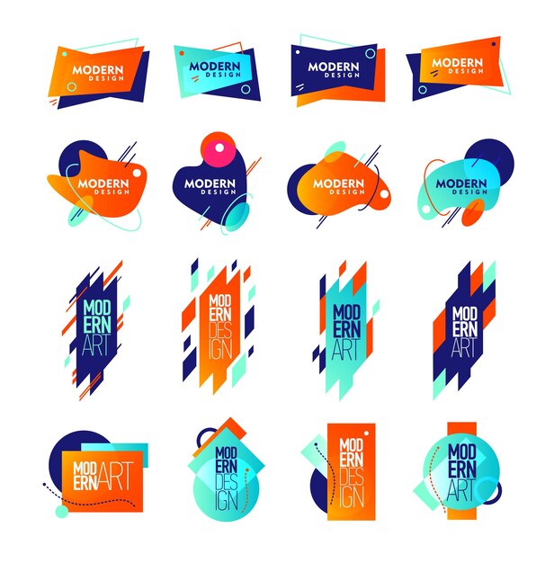 Elementos de color de diseño de arte moderno con formas geométricas abstractas aisladas en ilustración de vector plano de fondo blanco