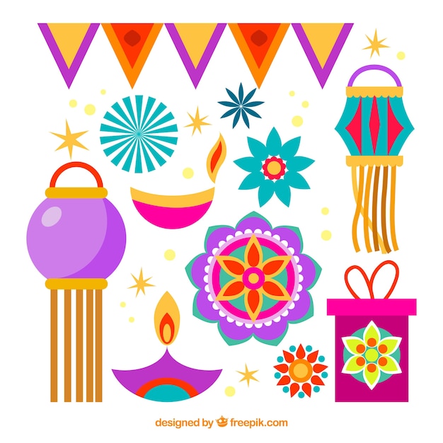 Vector gratuito elementos coloridos de diwali