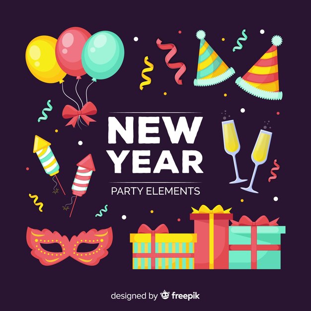 Elementos coloridos fiesta año nuevo
