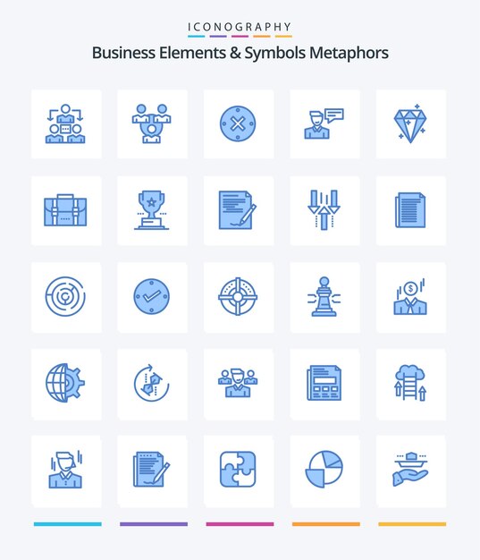 Elementos comerciales creativos y símbolos Metáforas 25 Paquete de iconos azules como mochila conversación de cristal de chat de éxito