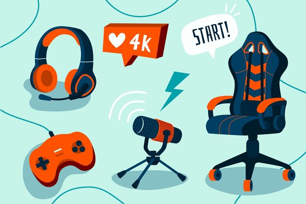 Elementos de concepto de streamer de juego plano