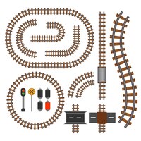 Vector gratuito elementos de construcción de vías férreas y ferroviarias. estructura de vía ondulada para ilustración de tren de tráfico