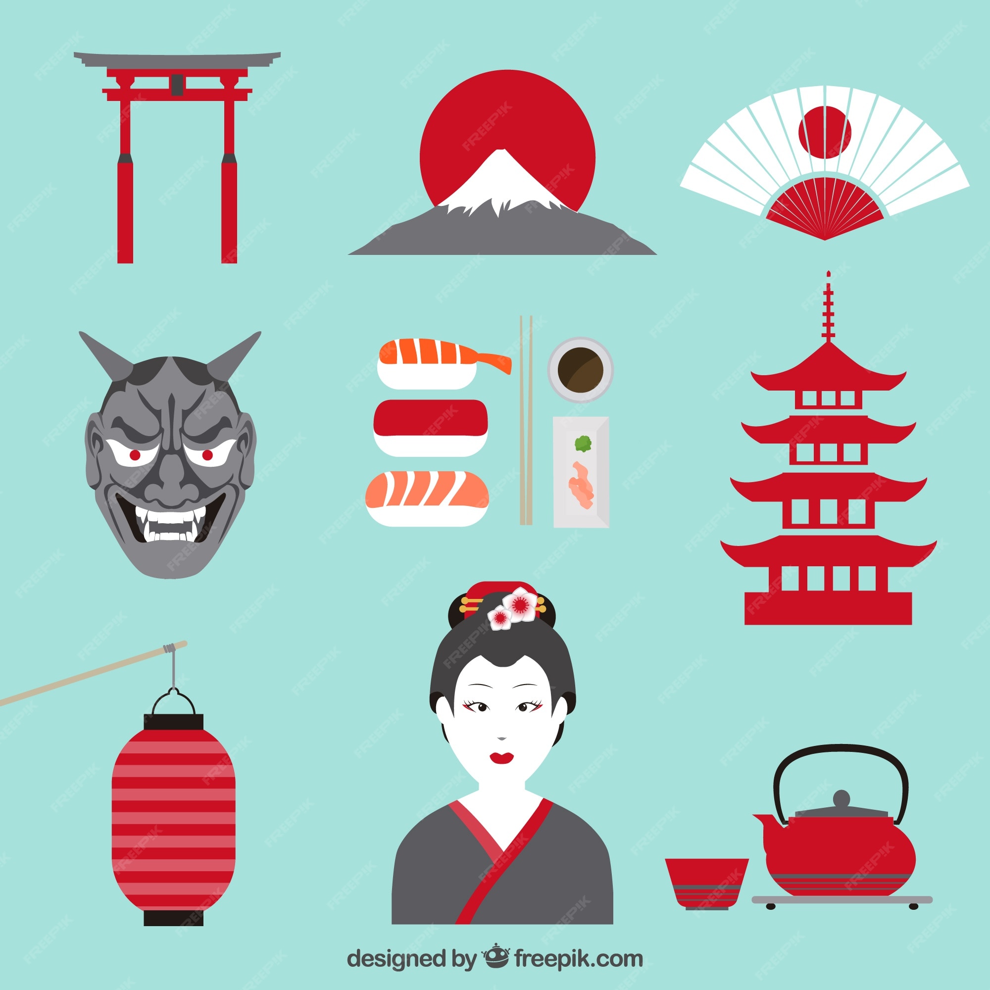 Elementos de la cultura japonesa | Vector Gratis