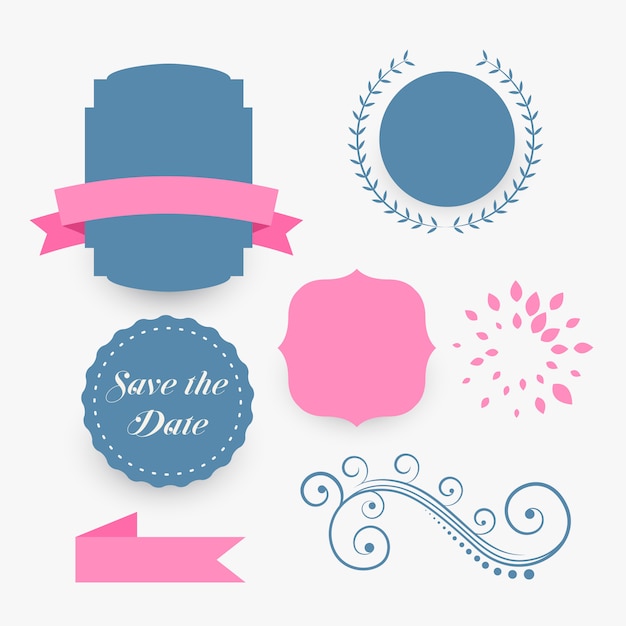 Vector gratuito elementos de decoración de boda azul y rosa