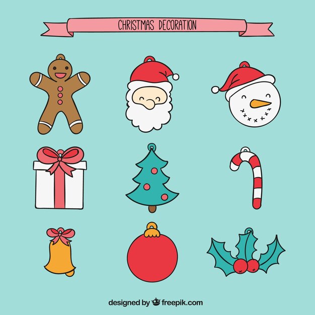 Elementos de decoración navideña dibujados a mano