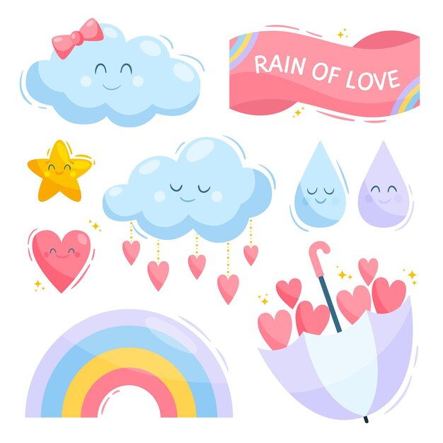 Elementos de decoración orgánicos planos chuva de amor.
