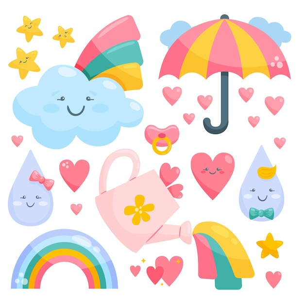 Elementos de decoración orgánicos planos chuva de amor.