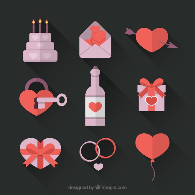 Elementos decorativos del día de san valentín en un estilo plano