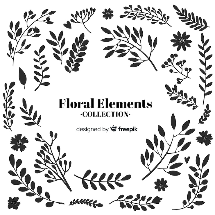 Vector gratuito elementos decorativos florales sin color dibujados a mano