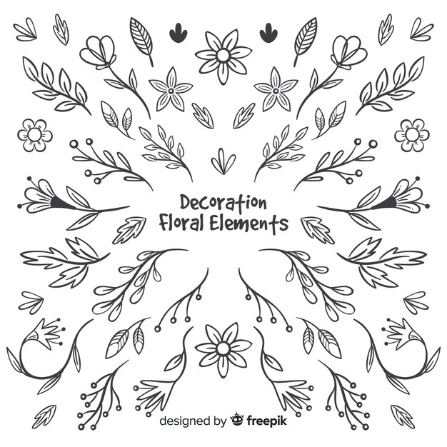 Elementos decorativos florales dibujados a mano