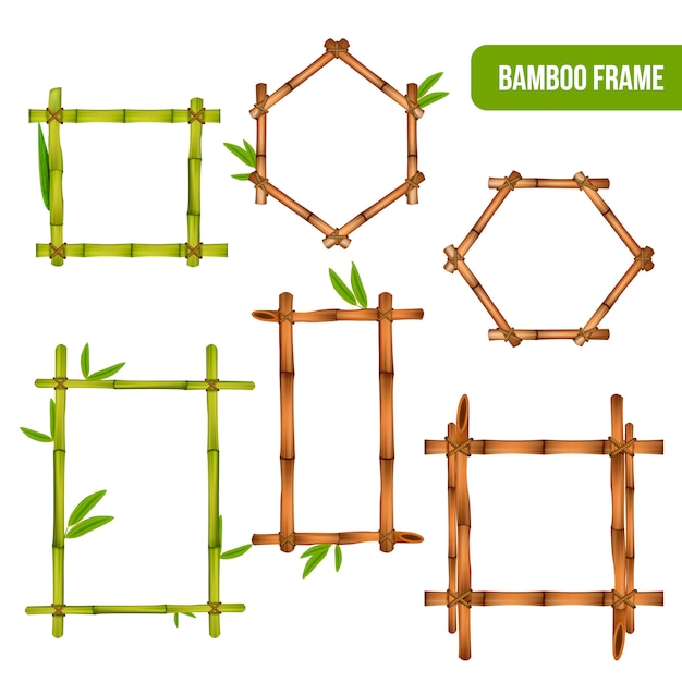 Elementos decorativos interiores de bambú verde y seco rectángulo cuadrado y marcos hexagonales