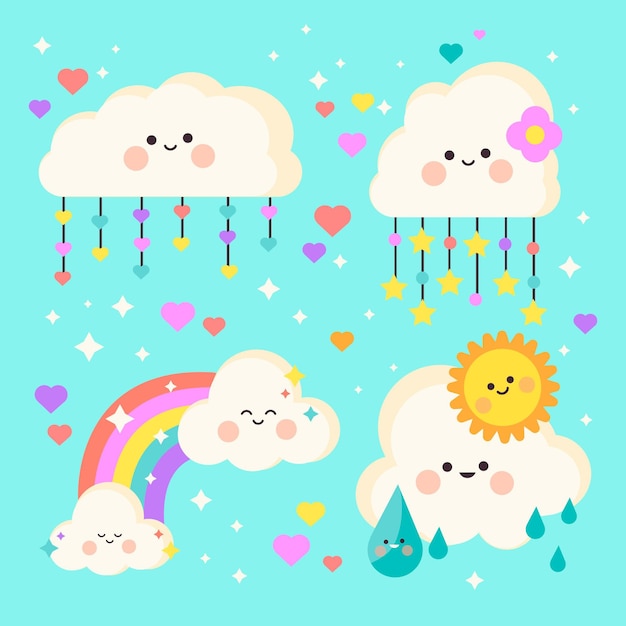 Elementos decorativos planos chuva de amor