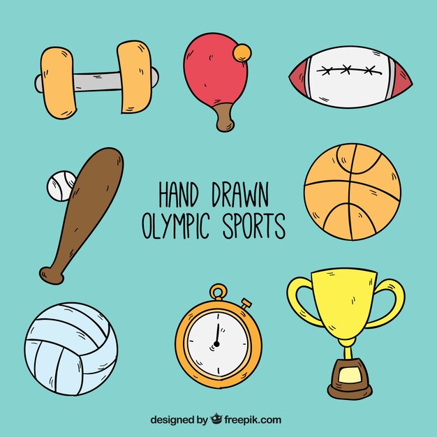 Elementos de deporte dibujados a mano