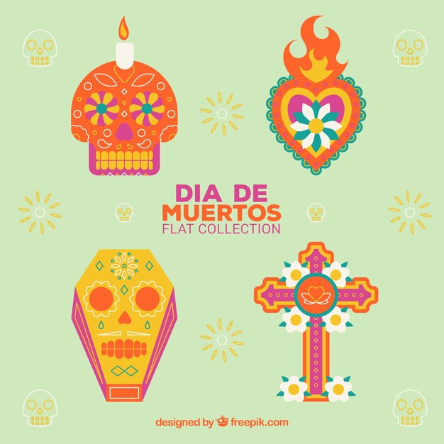 Elementos del día de los muertos con estilo divertido