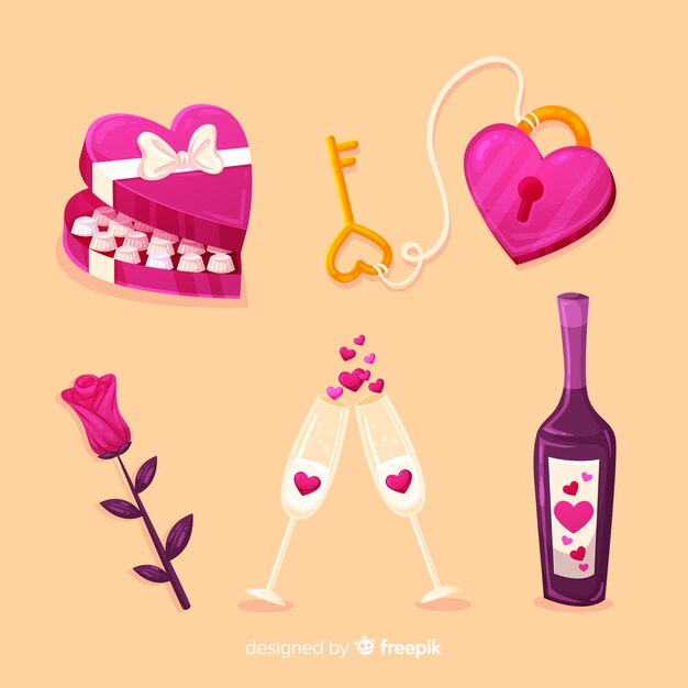 Elementos dibujados para el día de san valentín