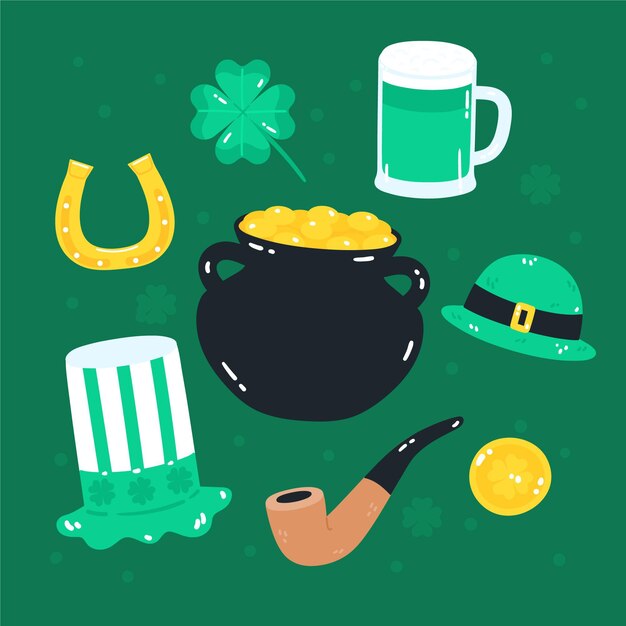 Elementos dibujados a mano del día de san patricio.