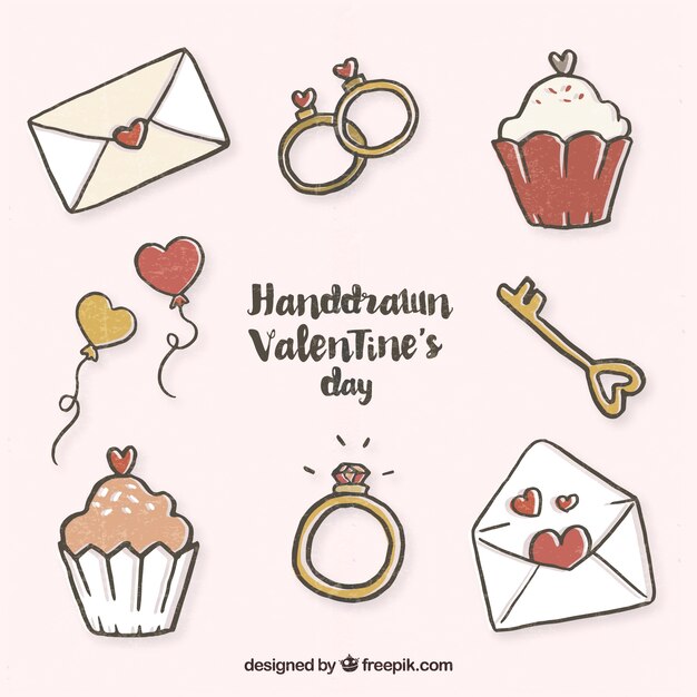 Elementos dibujados a mano para el día de san valentin