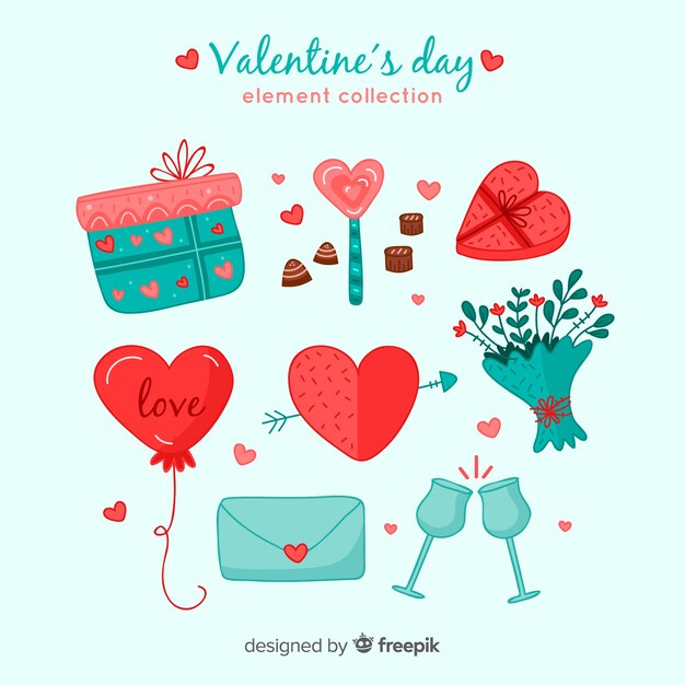 Elementos dibujados a mano día de san valentín