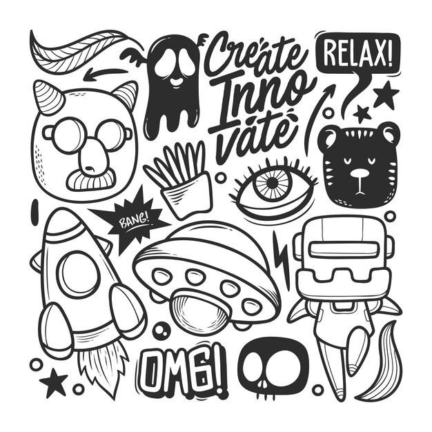 Elementos dibujados a mano Doodle Vector