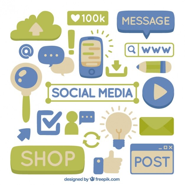Elementos dibujados a mano de redes sociales 