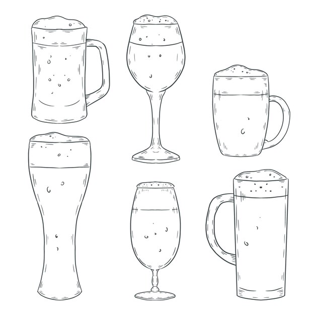 Elementos de dibujo de cerveza dibujados a mano