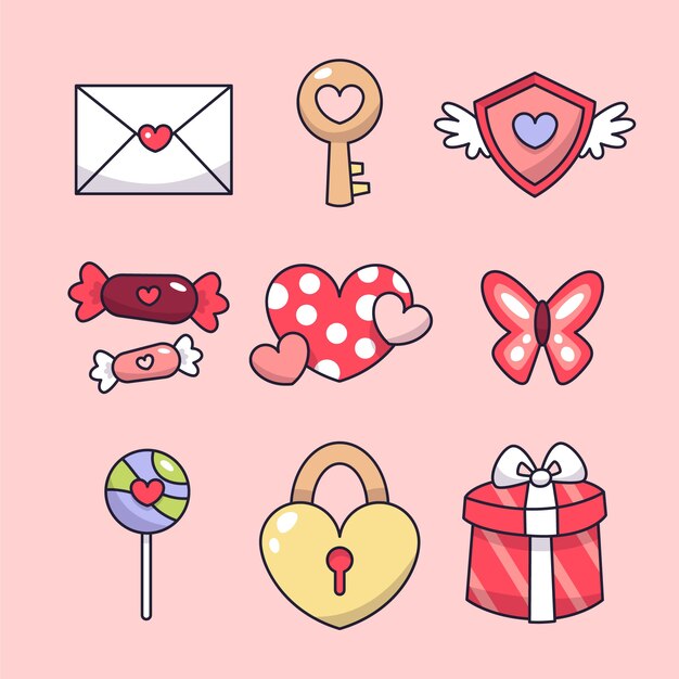 Elementos de dibujos animados de amor dibujados a mano